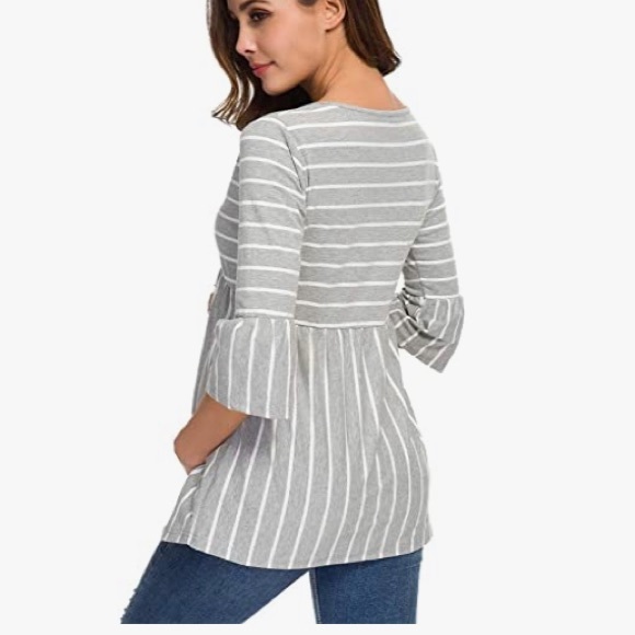 Bell-sleeved Gray Striped Maternity Top Size Small - Picture 2 of 7